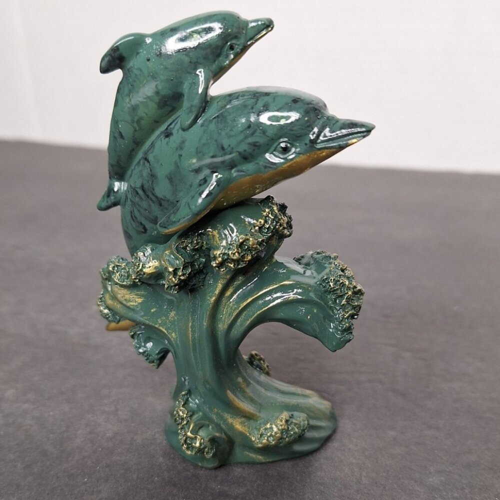 Vtg Green Dolphin Pals Riding On A Wave Figurine 4.75"Tall - Picture 6 of 8
